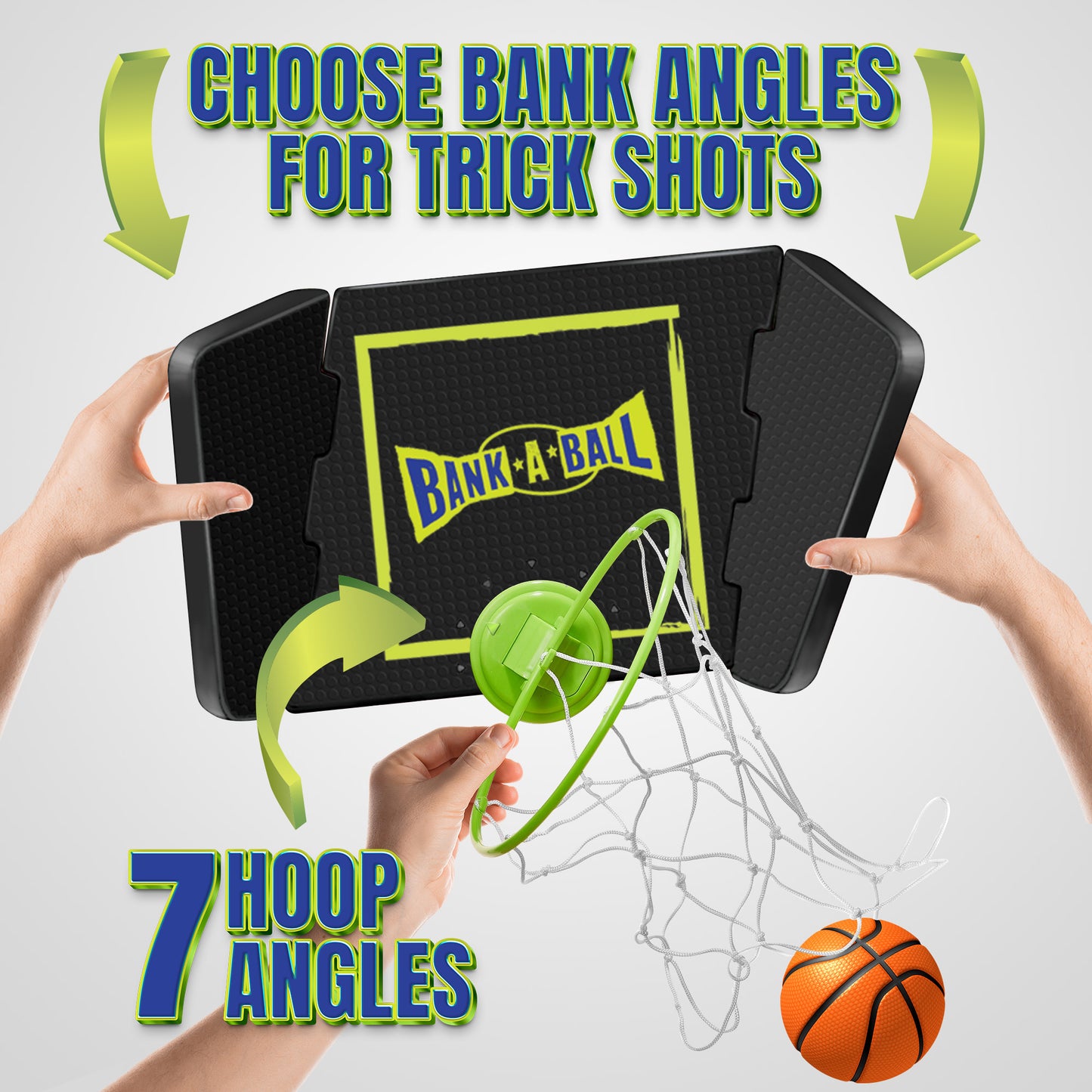 Bank-A-Ball Mini Basketball Hoop for Adults or Kids - Indoor Portable Adjustable Playing Set w/Ball - Over The Door Hoop with Adjustable Backboard & Rim for Endless Trickshot Creative Fun